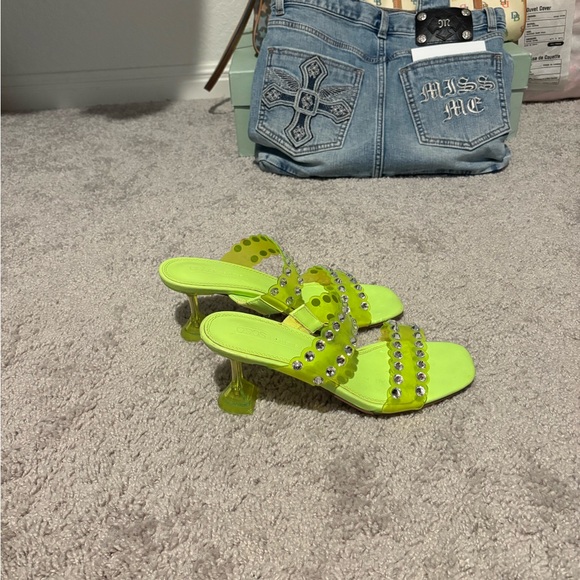 Neon Yellow Rhinestone Sandals - Picture 2 of 4